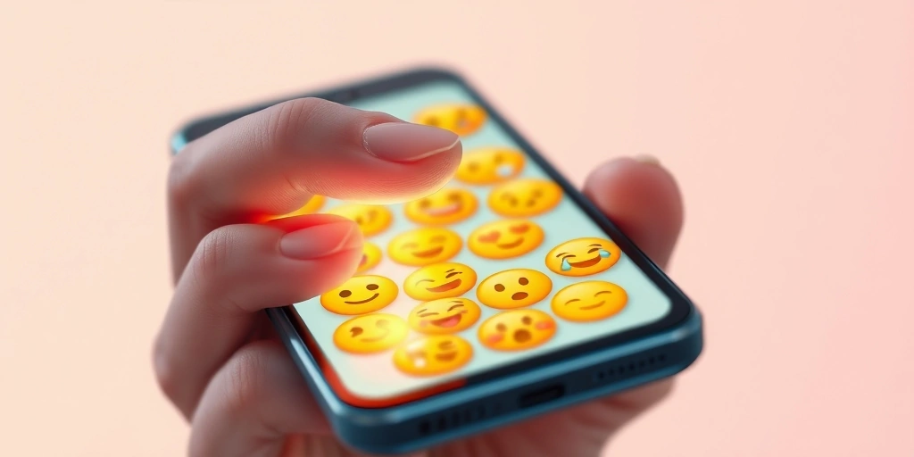 A person thoughtfully choosing an emoji from their phone screen.
