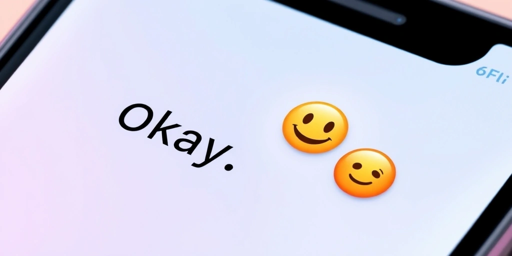 A smartphone showing how adding a smiley emoji changes the tone of a text message from blunt to friendly.