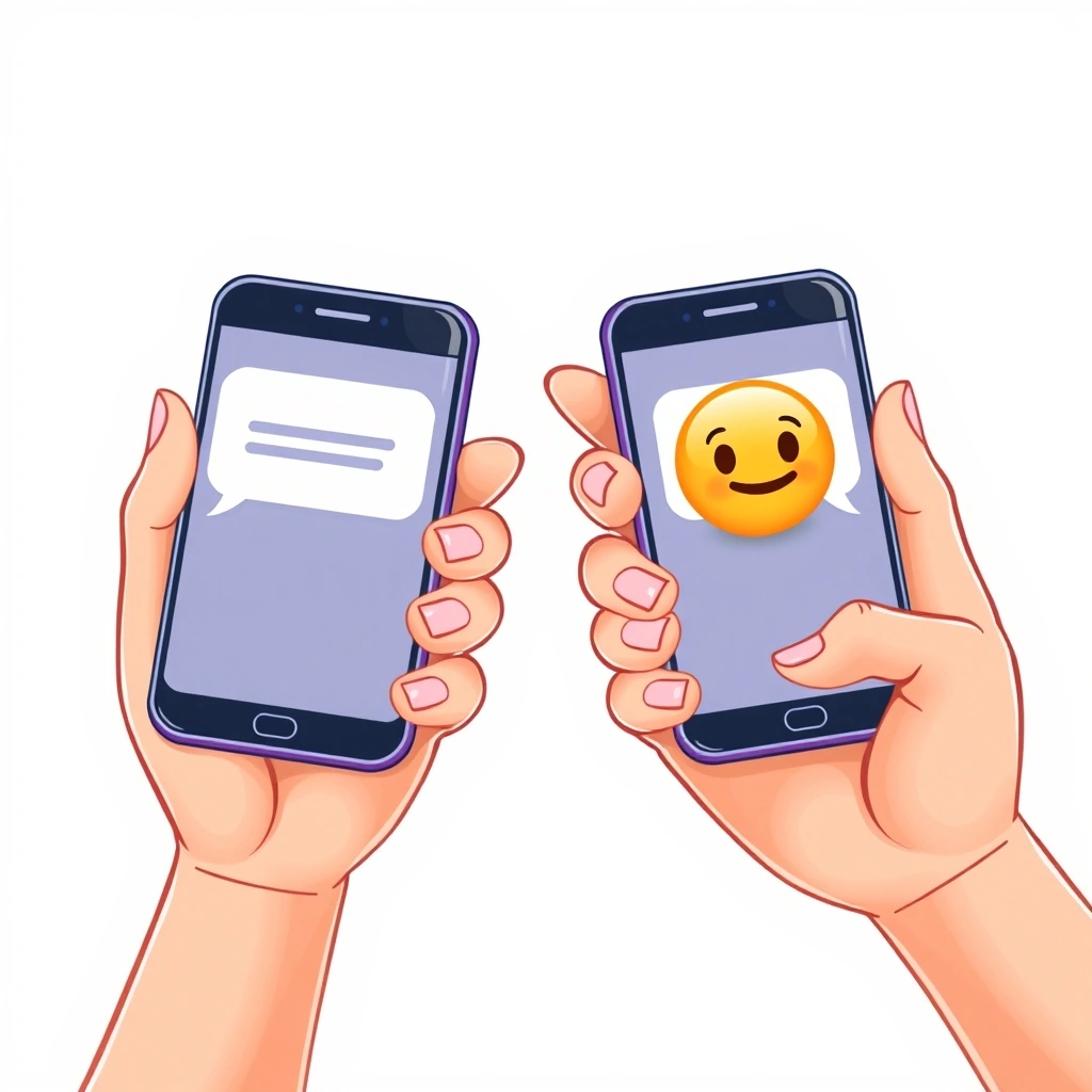 A comparison of two text messages, one direct without emojis and one softened with a thinking face emoji.