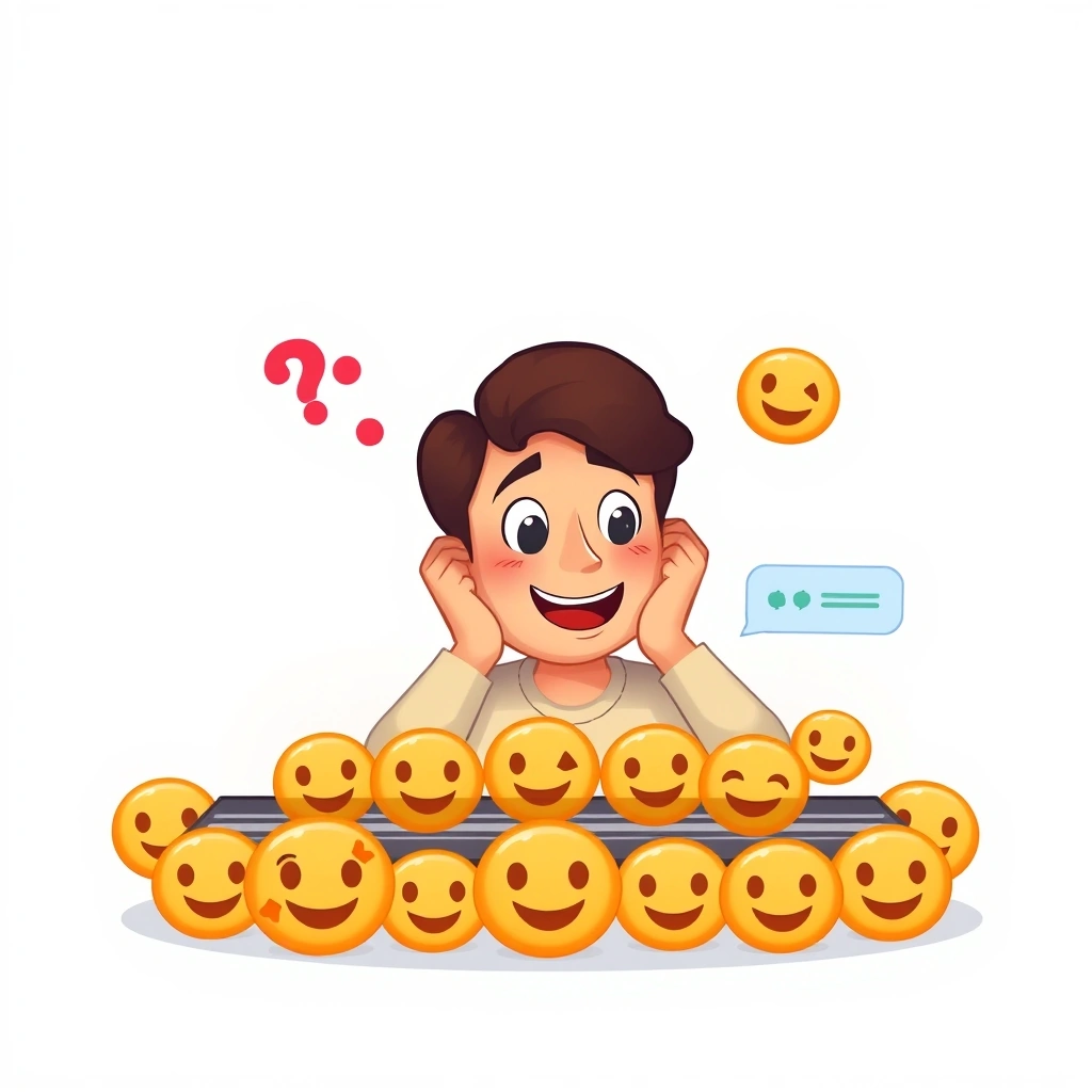 Remote worker's expression changing from confused to relieved thanks to an emoji in a message. Remote worker's expression changing from confused to relieved thanks to an emoji in a message.