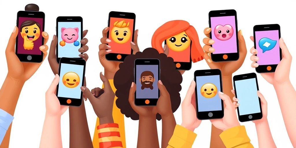 Multiple phones showing different emoji reactions across various social media apps.